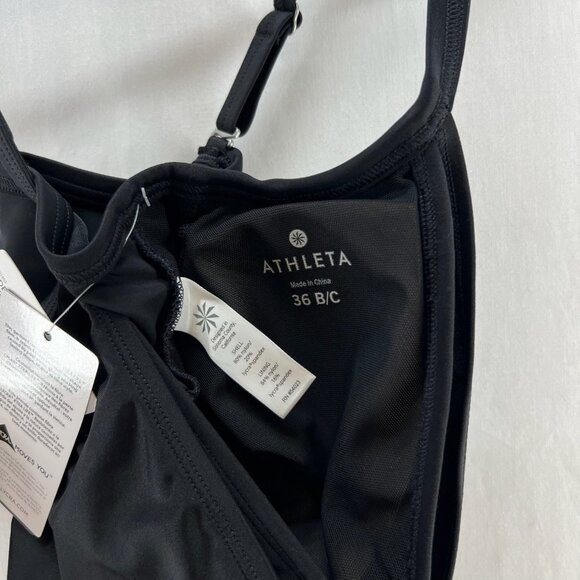 Athleta Side Scrunch Tankini Swim Top Womens 36B/C Adjustable Strap V-Neck Black - Picture 12 of 13